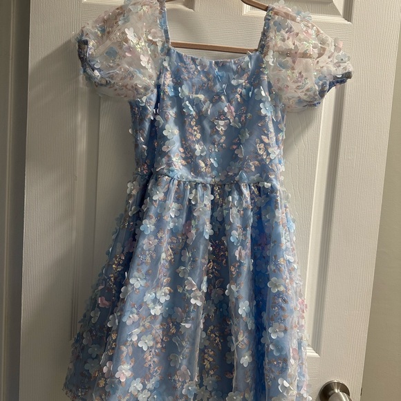 Rare Editions Blue Floral Kids Dress - Picture 1 of 4